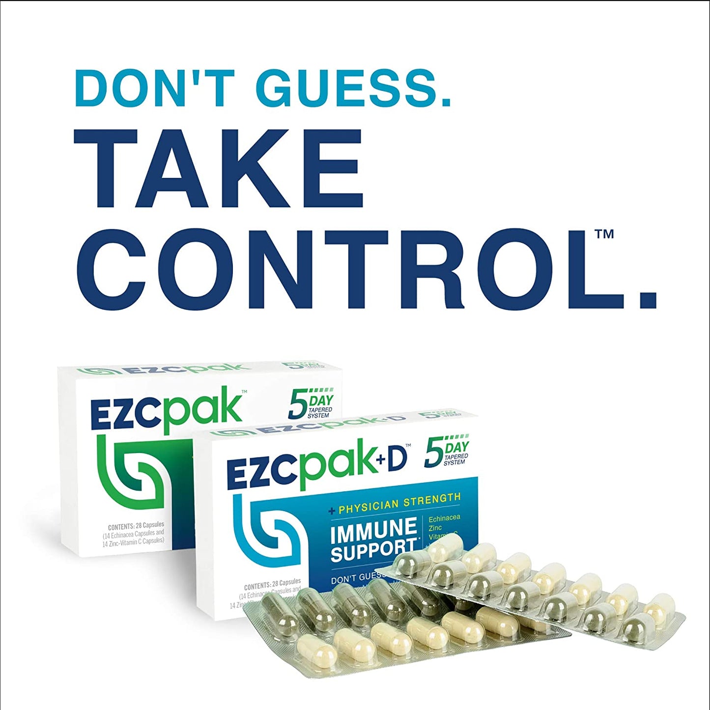 EZC Pak+D 5-Day Tapered Immune Support Dont Guess Take Control packaging with capsules Icon