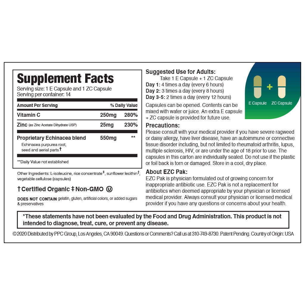 ezc pak 5 day tapered system supplement facts back of pack