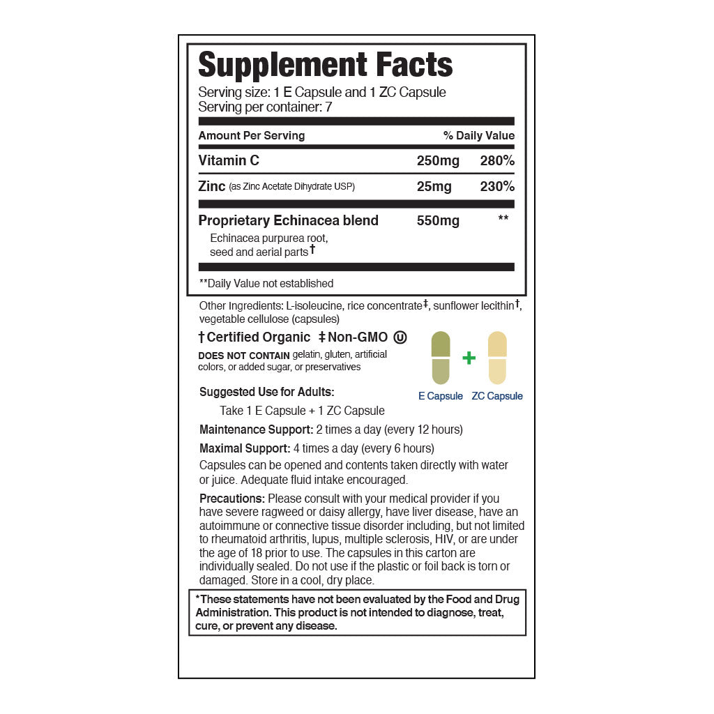 ezc pak on the go back of pack supplement facts and suggested use